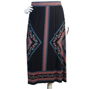 Catherine's Women's Skirt 3X Plus AnyWear Whimsical Turquoise Poly Stretchy Blac